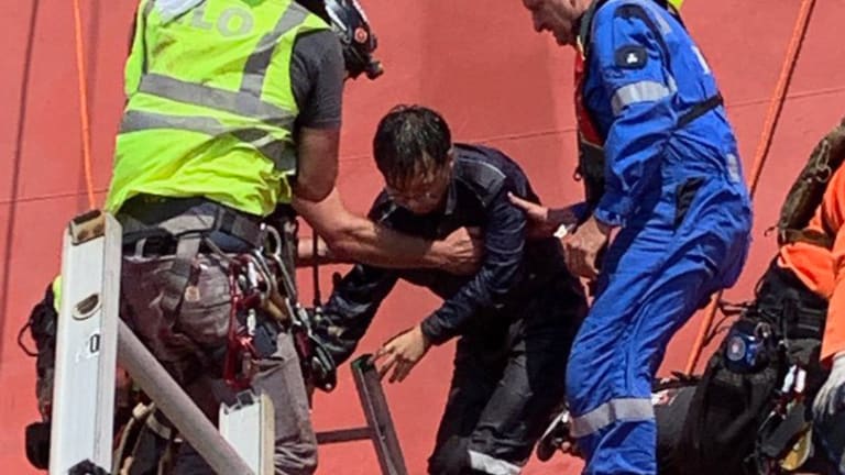 All Four Missing Crew Rescued From Inside Overturned Car Carrier (Photos)