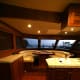 Galley and settee aboard the Marlow 49 Explorer.