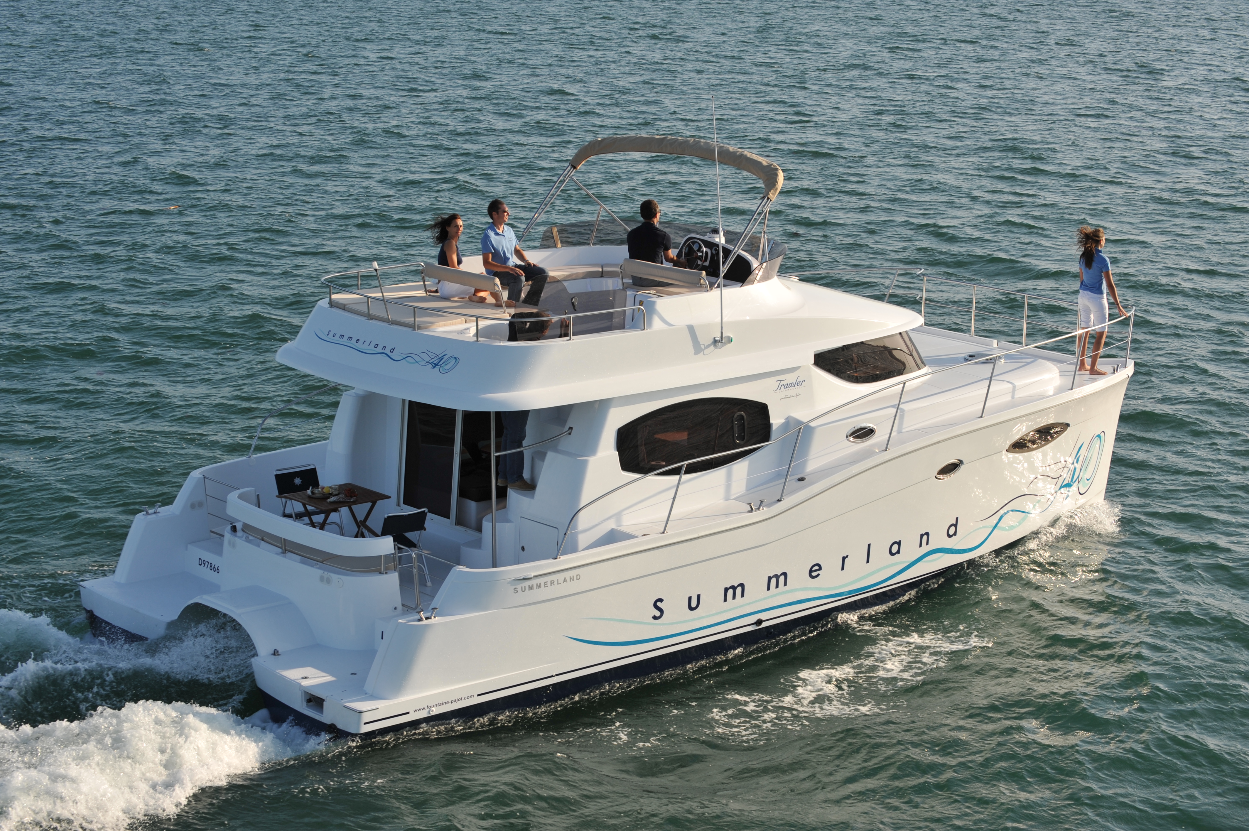 The flybridge is spacious and features almost 270-degree wraparound seating to accommodate plenty of guests.