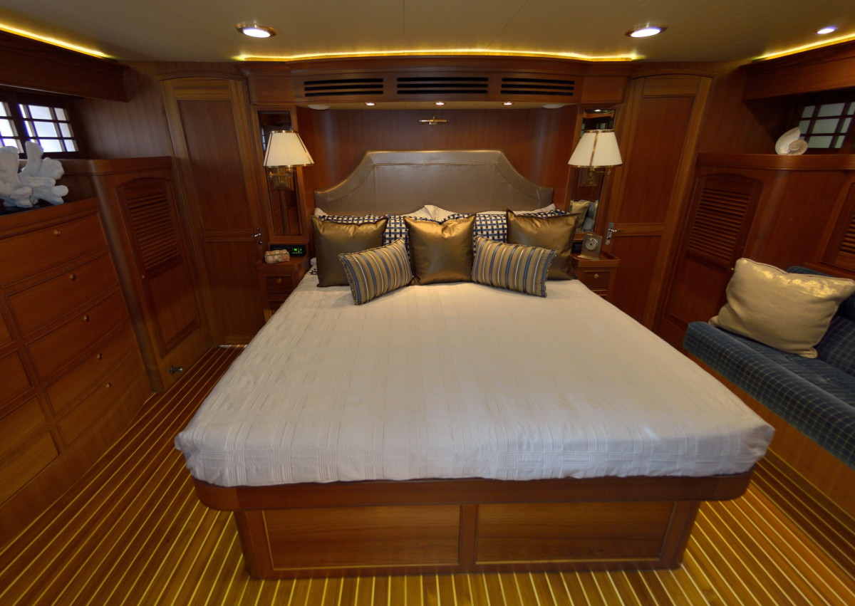 The master cabin provides owners with a true oasis, utilizing the vessel's full beam.