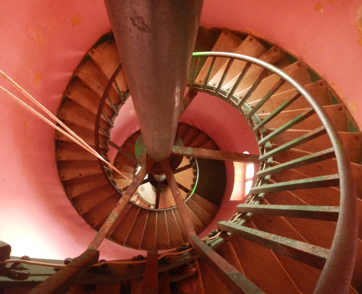 The spiral stairs inside the world's last kerosene lighthouse.