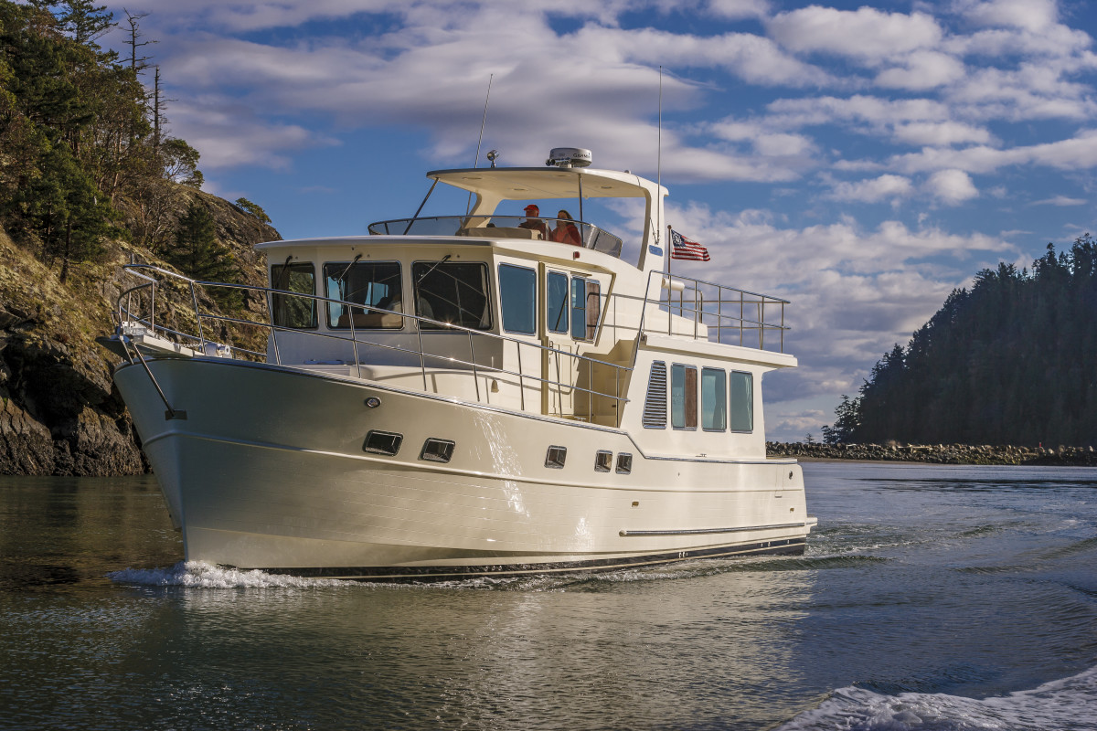  The North Pacific 49 has a top cruising speed of 10 knots, and looks right at home on the water.