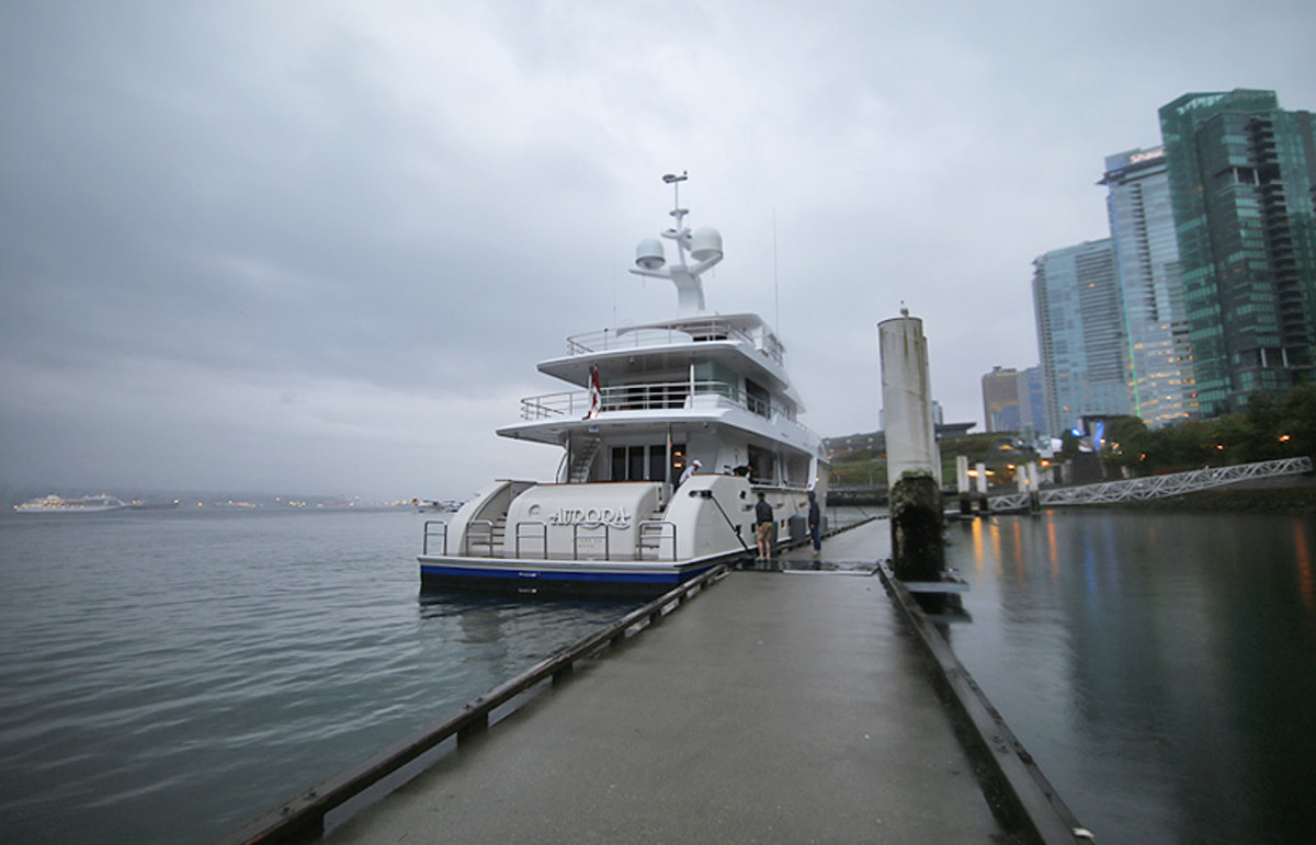  The Nordhavn 120 lies alongside the docks at Vancouver.