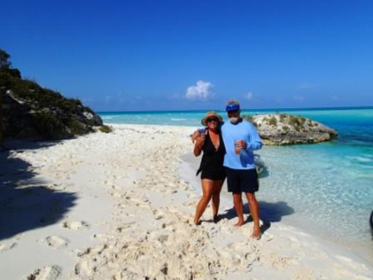 Susan and myself strolling the beaches of SHroud Cay.