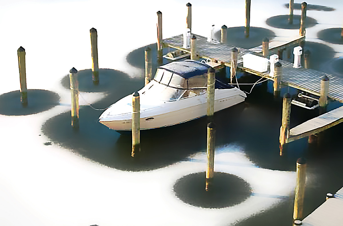 A lone yacht in a frozen marina is a recipe for disaster come spring time.