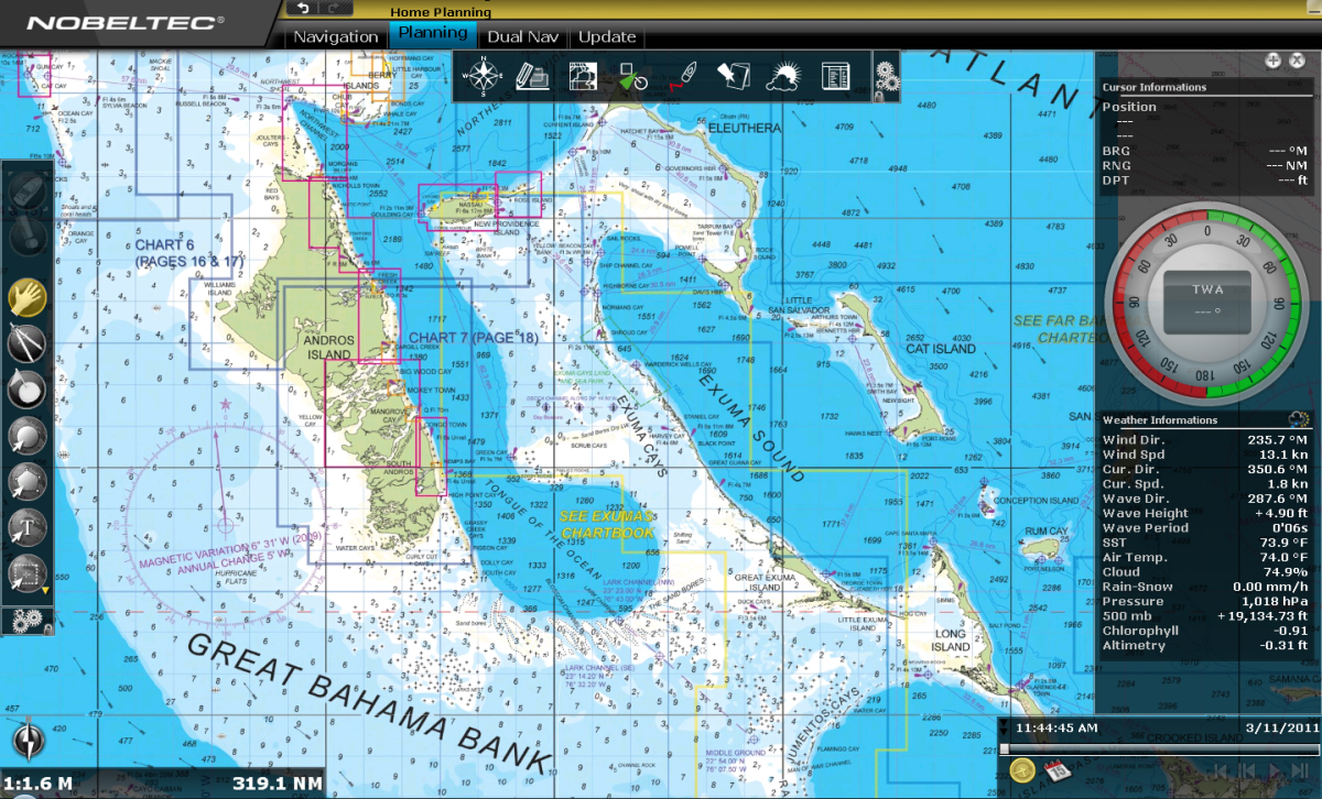 Nobeltec and MaxSea electronic charting programs now feature Explorer charts of the Bahamas in raster form. That is, they look like the paper originals.