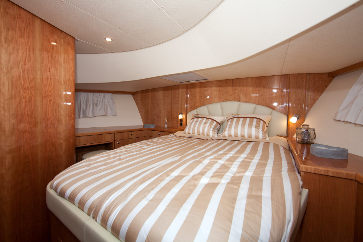 The forward double-berth cabin with jack-and-jill head access.