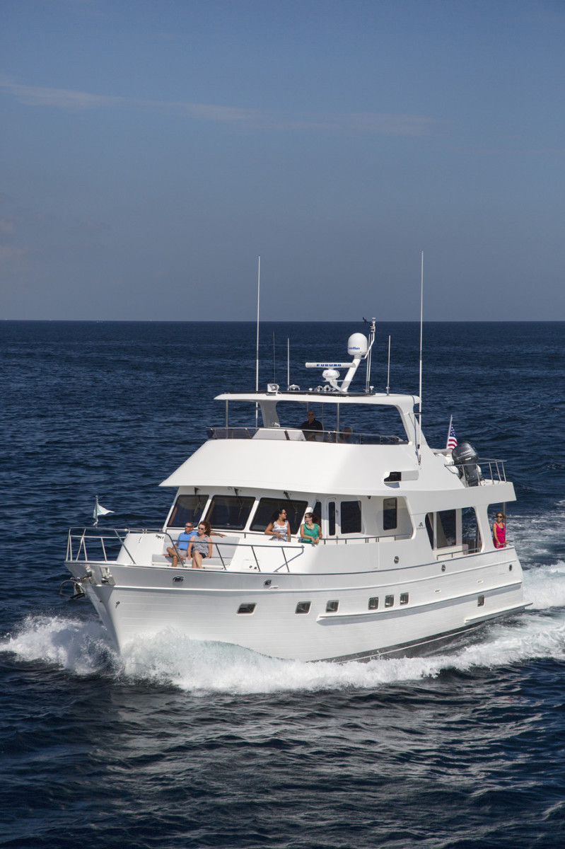 The classic workboat lines of the Outer Reef 580 Motoryacht are betrayed by luxurious onboard appointments and attention to detail.