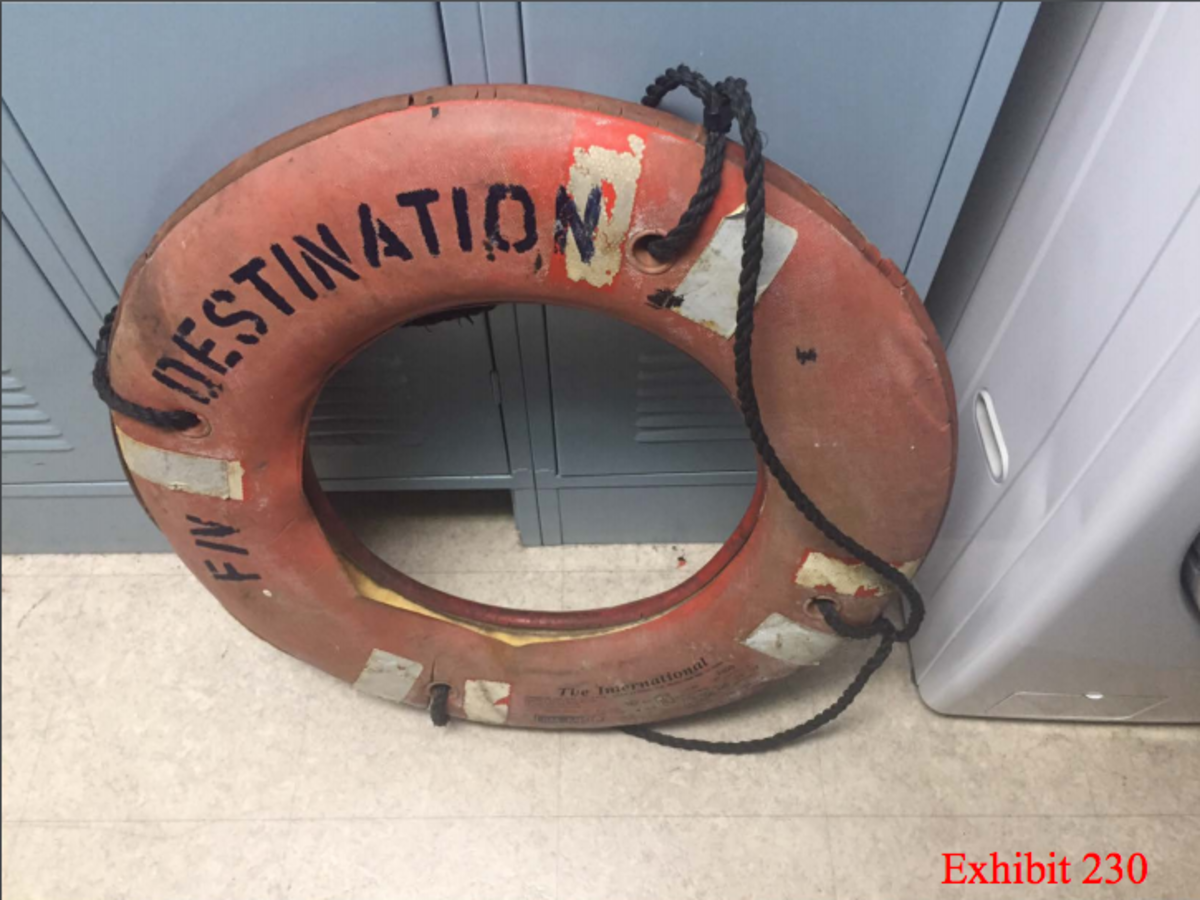A life ring off the doomed vessel is one of the only items onboard that were recovered in the Bering Sea.