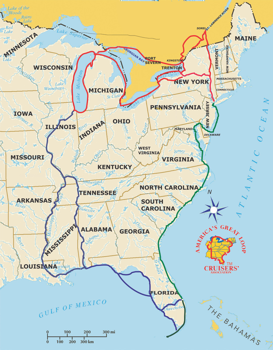 The various routes of the Great Loop.