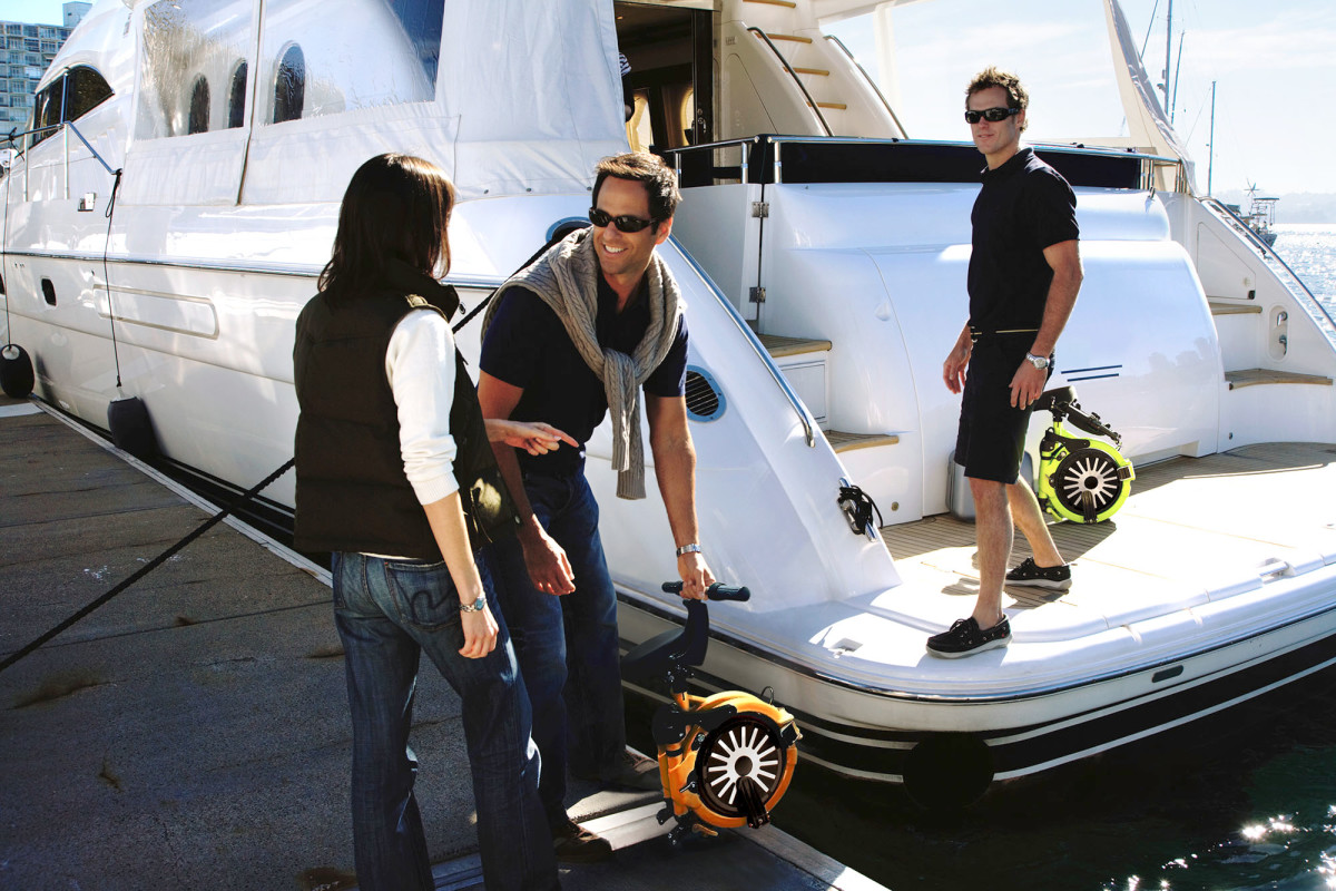 The small form of the Jupiter bike makes it easy to store just about anywhere aboard your boat.