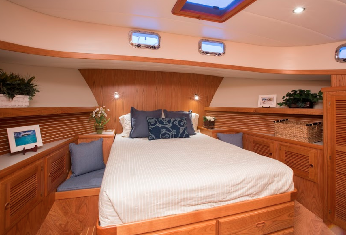 A queen-size island berth, lots of natural light and ample stowage are the highlights of the master stateroom.