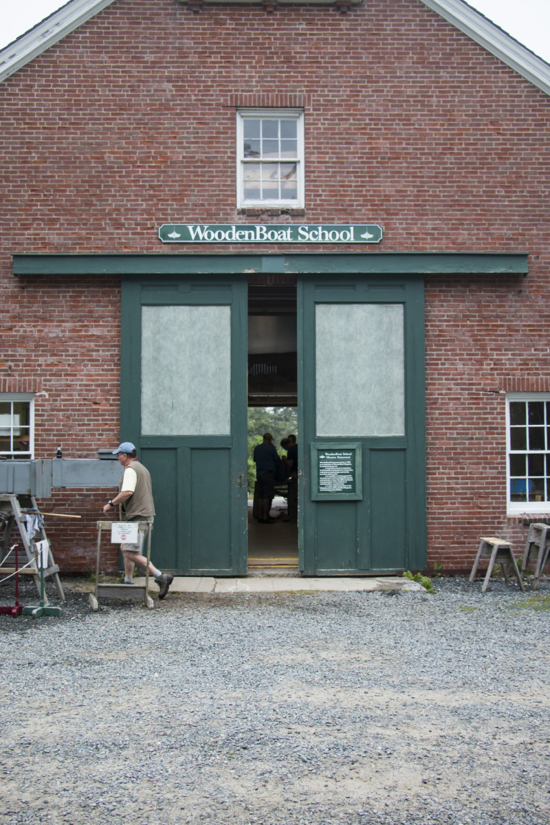 The workshops of the WoodenBoat School are in the estate's old concrete barn. We visited on the last day of classes for that session and students were abuzz finishing up builds.