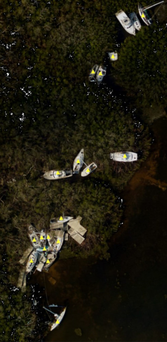 Boats sunk or aground at Marathon, Florida