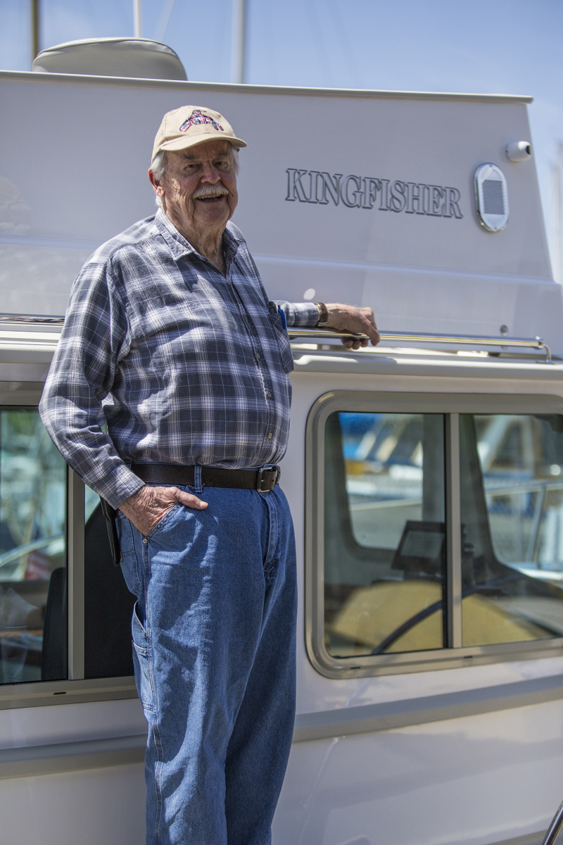 Portrait of John Heater before sea trials of his Kingfisher 33.