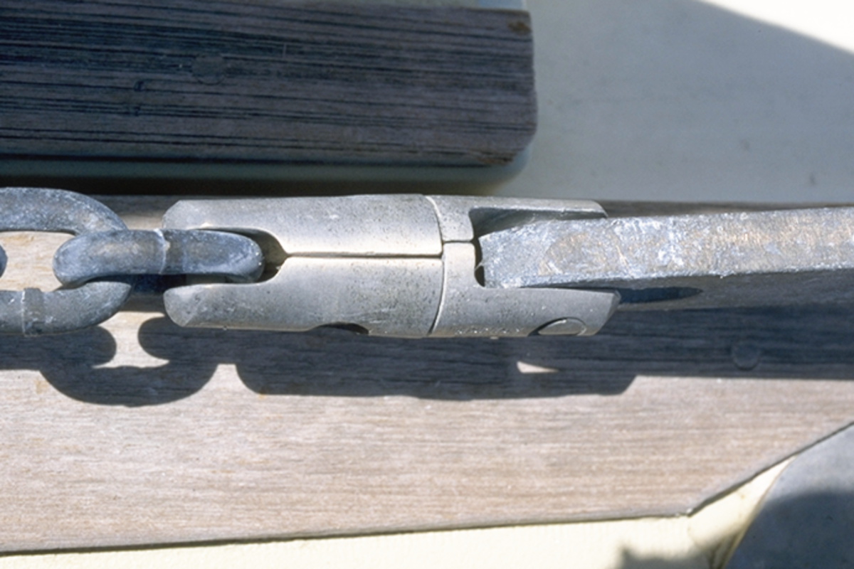 Swivels; a sideload could break the pin through the anchor.