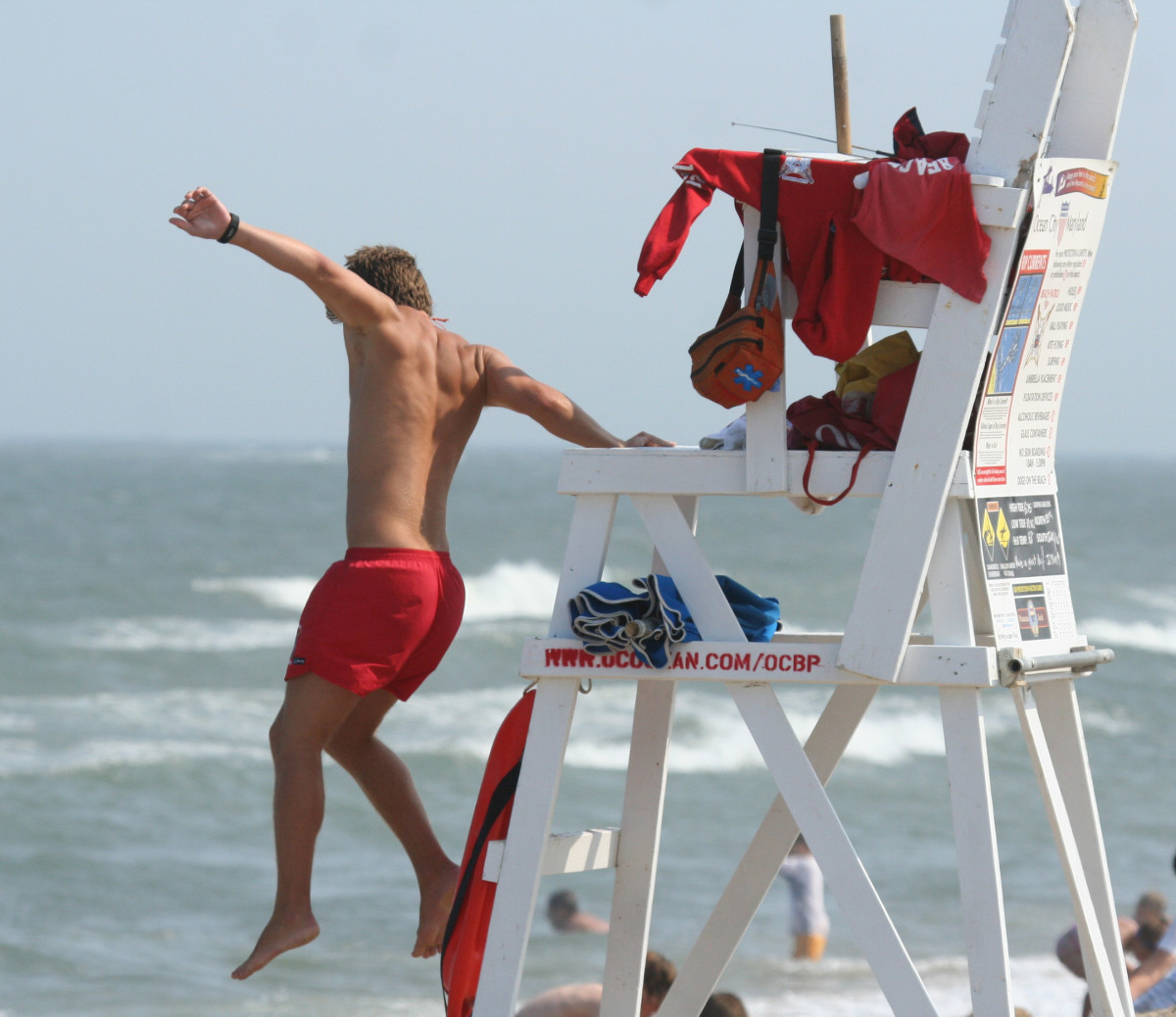 A lifeguard springs into action.
