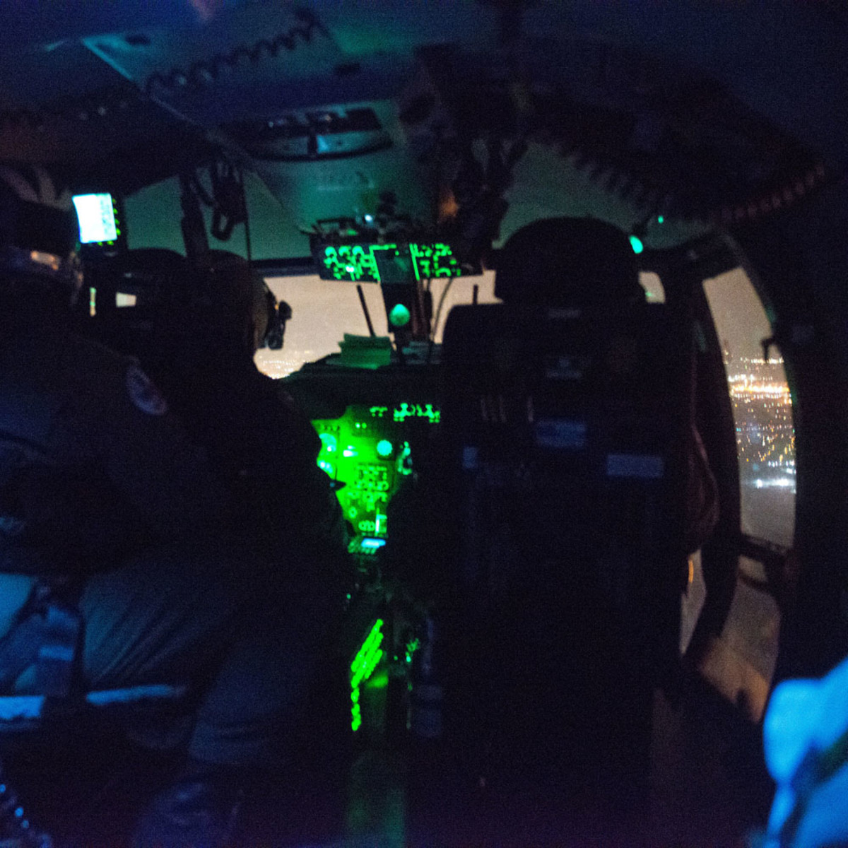 USCG helicopter conducing night operations.