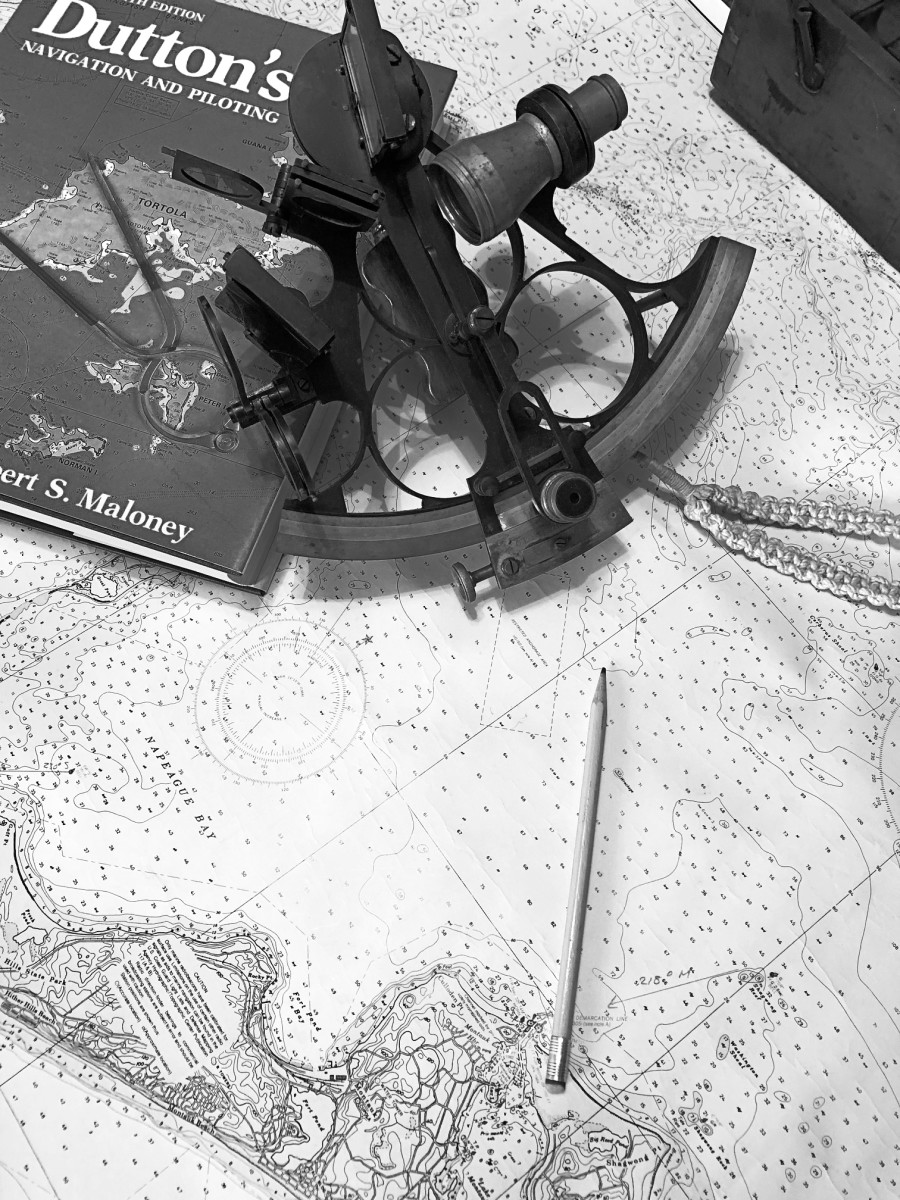  Chart, sextant, and pencil: simple tools of the trade used by mariners for centuries for a complex task