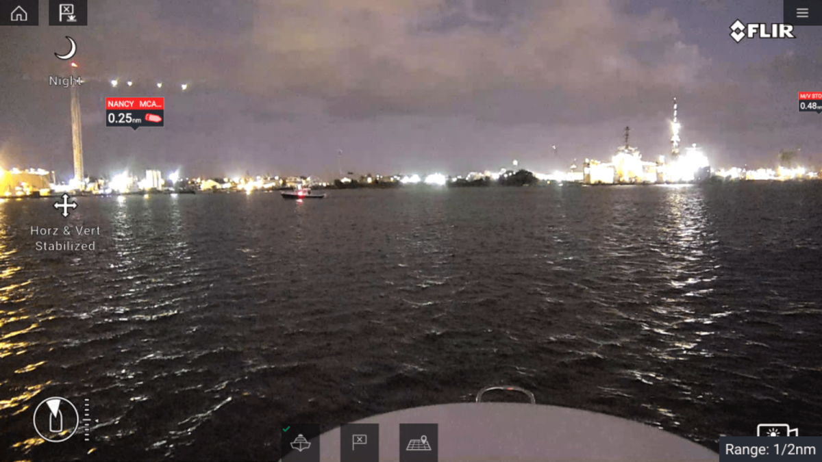 The visible light camera at nearly full dark on the Elizabeth River