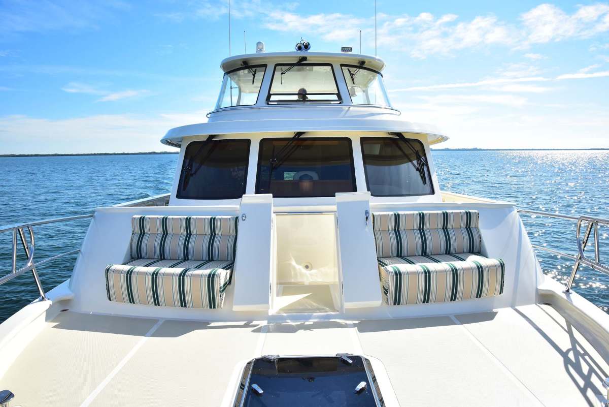 The Marlow 53E comes with walkaround decks, a Portuguese bridge with built-in seating and an extended flybridge. All walking surfaces have nonskid coating.