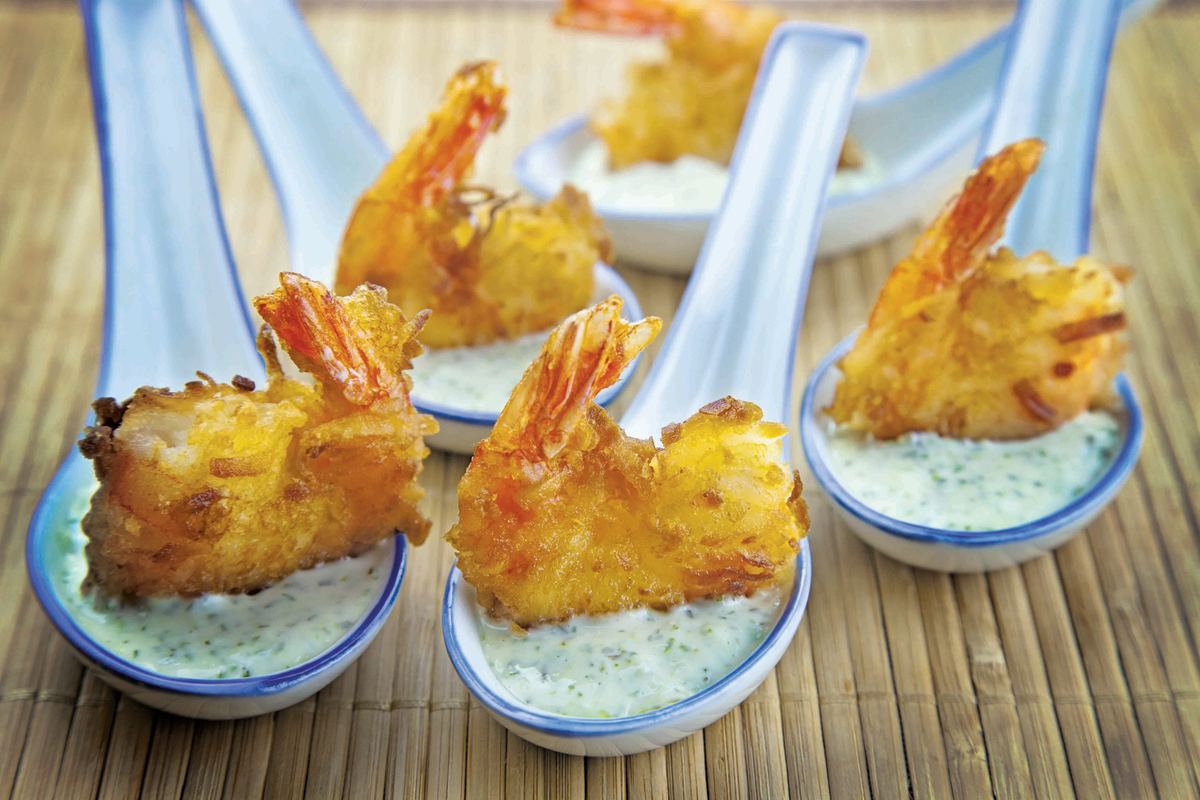 Coconut Shrimp with Green Goddess dipping sauce