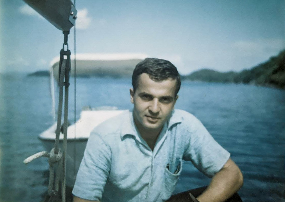 Paul Gouin, circa 1966, aboard one of the 24-foot Corvettes he chartered out of Tortola.