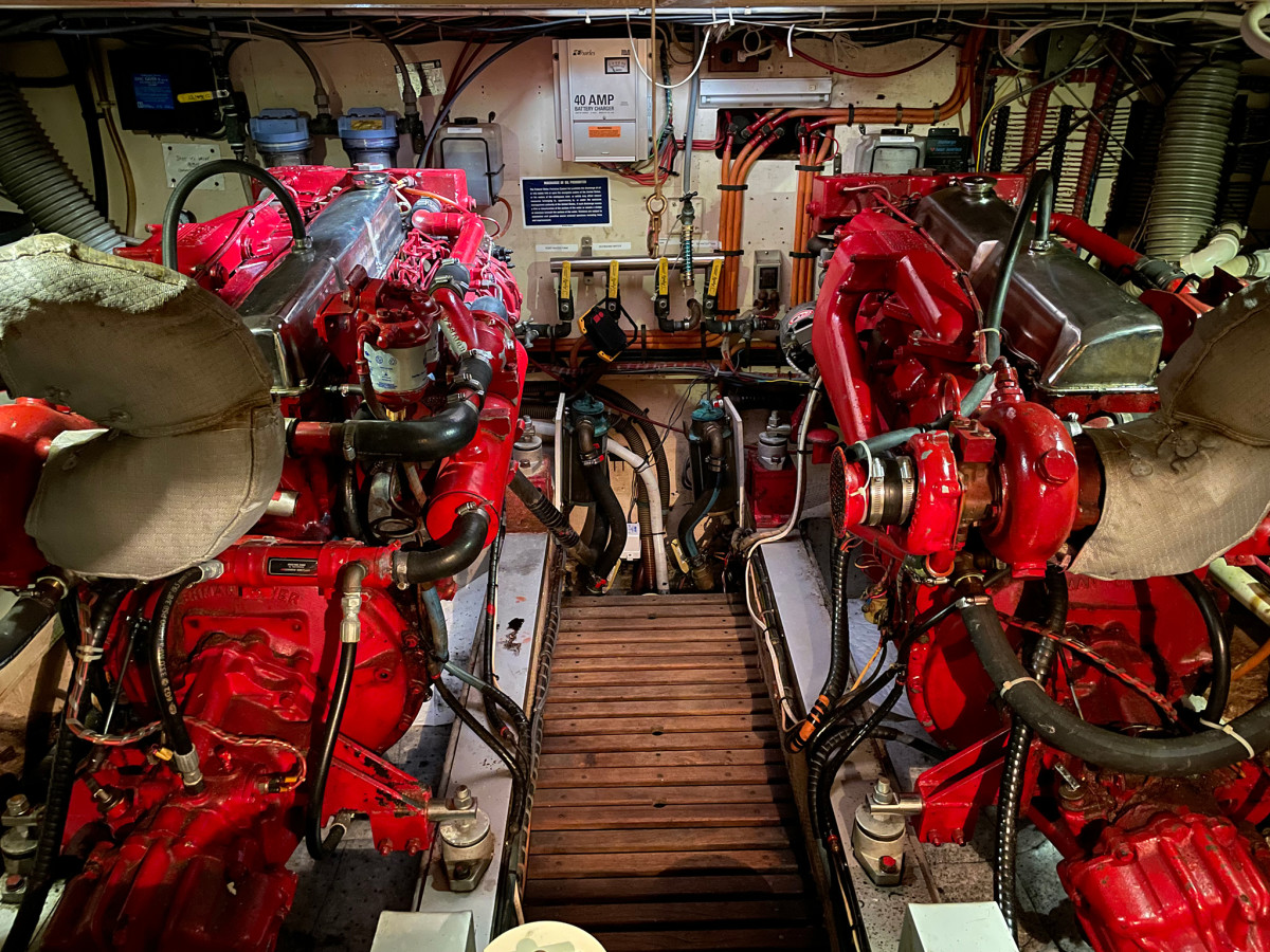 The engine room above has a pair of mechanically fuel injected engines that should be run up to 75 percent load for 30 minutes every running day.
