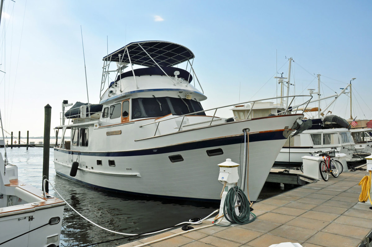 LOA 34’10”  Beam 10’  Draft 2’6”  Displacement 12,500 lbs.  Speed 6.6 to 20.6 knots   Brokerage price $219,000 to $349,900