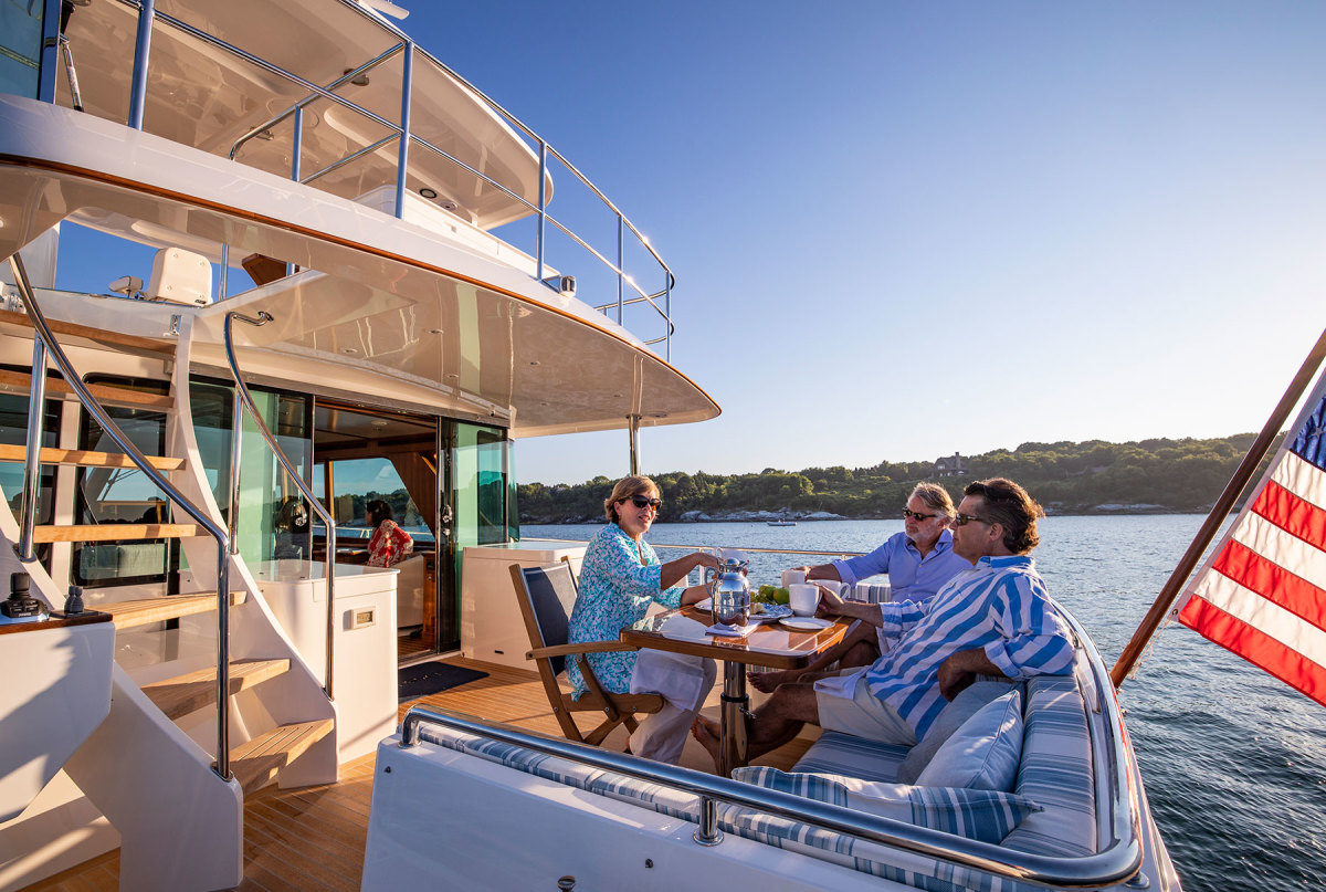 The 63 features a spacious cockpit for alfresco dining and entertaining. 