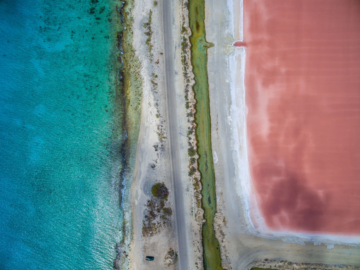 Overhead view of Bonaire’s salt flats.