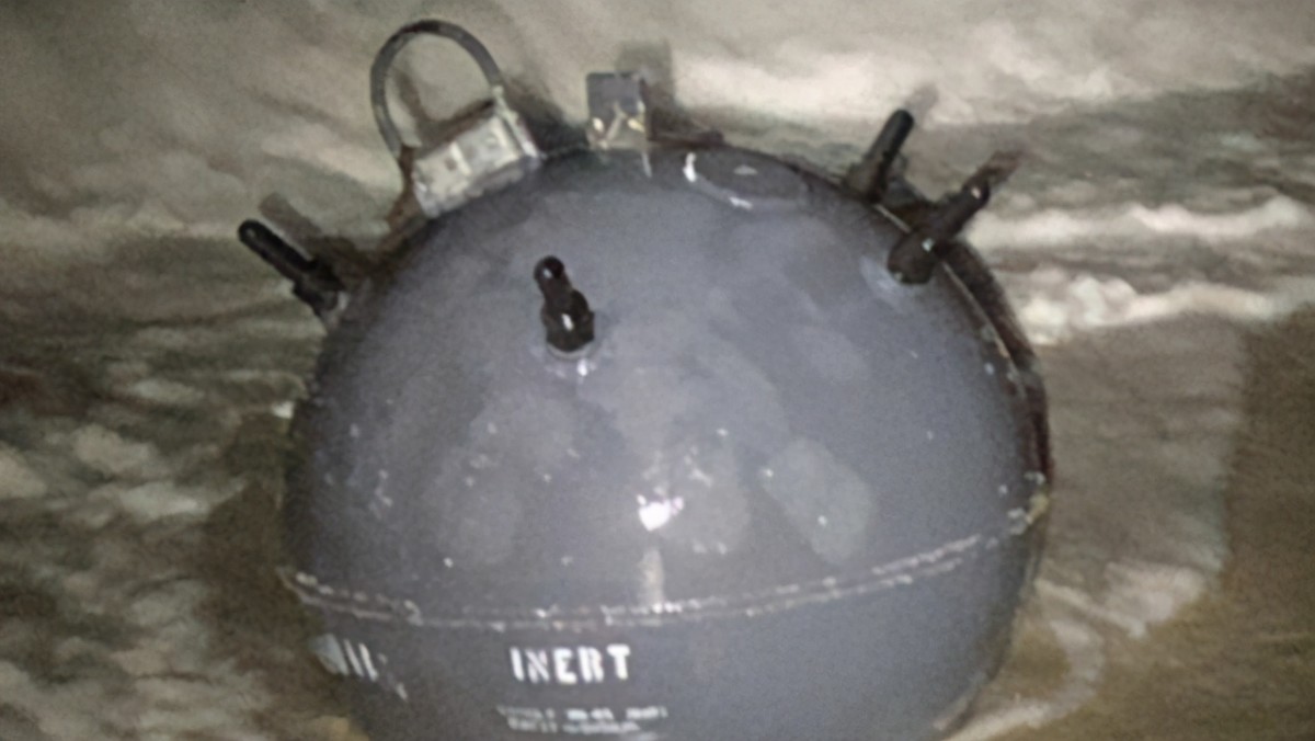 A Broward County, Florida, deputy found this inert Navy target mine on a beach. (Broward County Sheriff's Office)