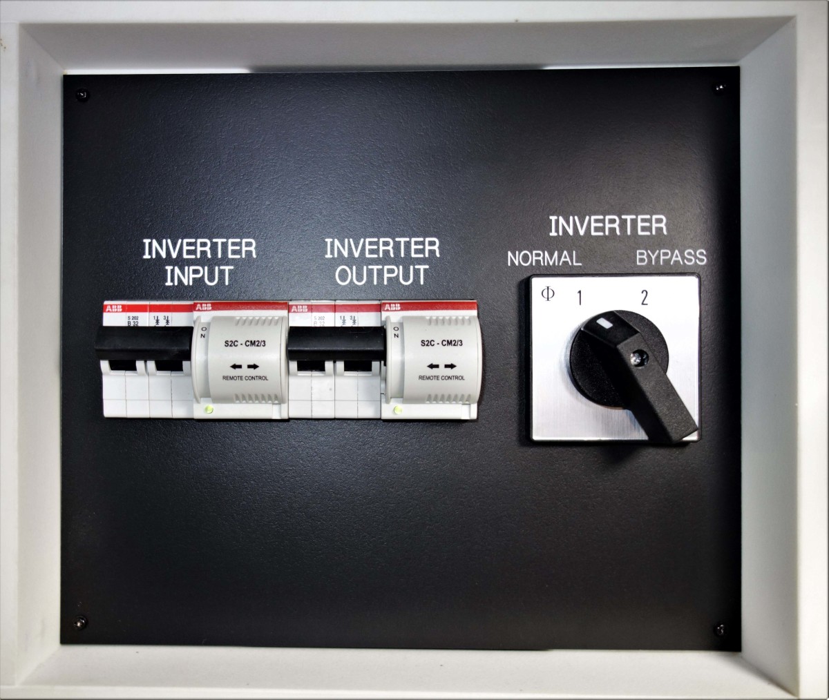 This dedicated inverter AC breaker panel includes a roll switch that can be utilized to bypass the inverter/charger in the event of a failure. This will allow any loads supplied by the inverter/charger to continue to work on shore or generator power.