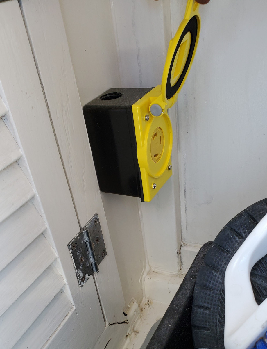 This newly installed 120-volt, 30-amp outlet will be able to supply the dive compressor directly from the generator. The owner will also be able to run the compressor from a dockside AC pedestal with an additional shore-power cord, bypassing the boat’s electrical system.