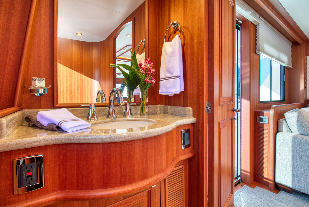 An elegant, forward companionway leads to her three staterooms.