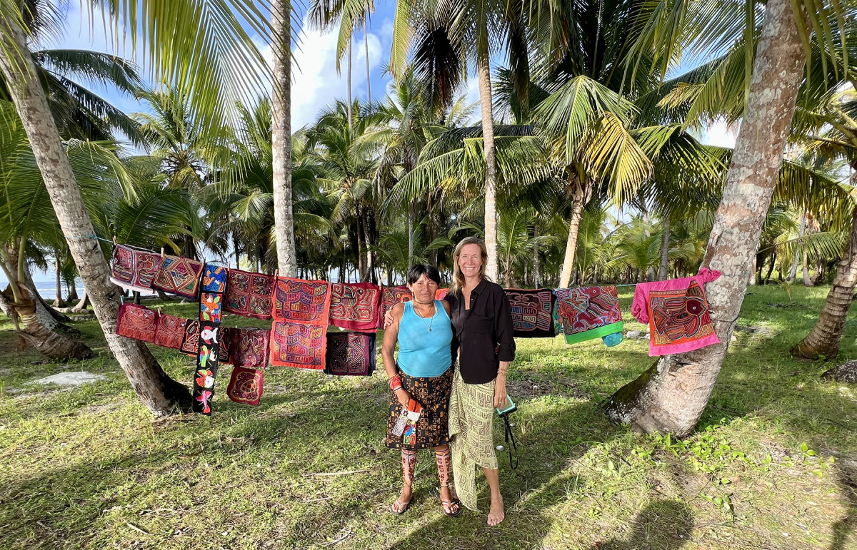 A Kuna woman selling her molas on Combombia Island. 