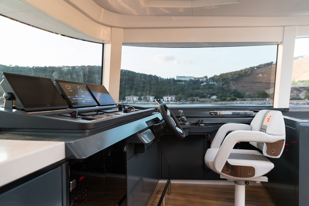 The helm offers commanding views for the captain. 