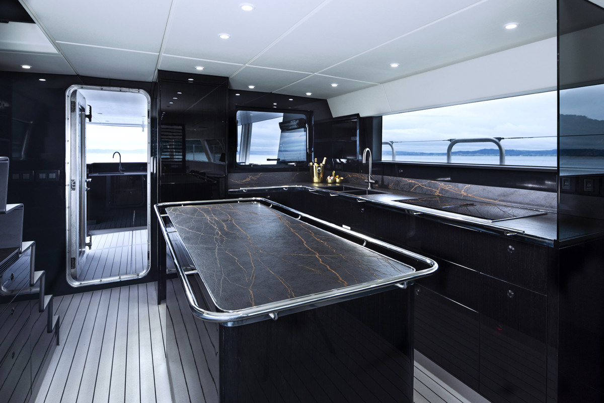 Interior designer Kurt Wallaey refers to the boat's dark theme as ”sunset behind the mountain.”  